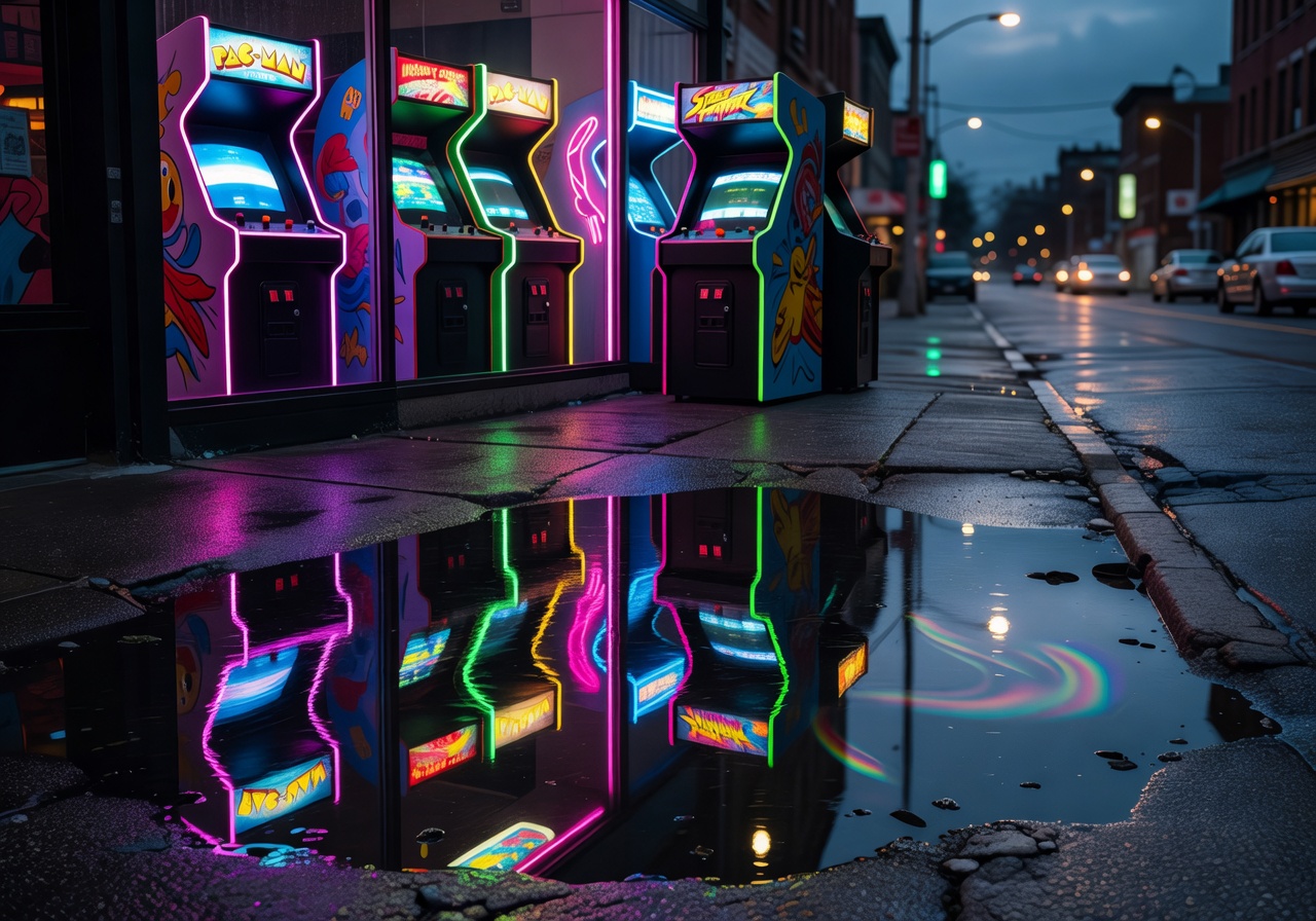 Neon Arcade Reflection